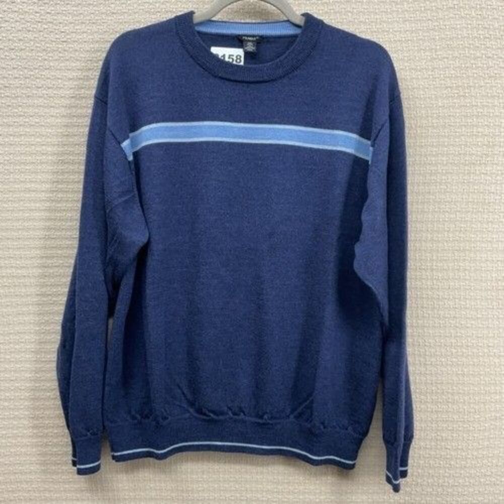 VTG Prague 100% Wool Knit CrewNeck Sweater Men Size 2XL Blue Contrast Stripe Acc